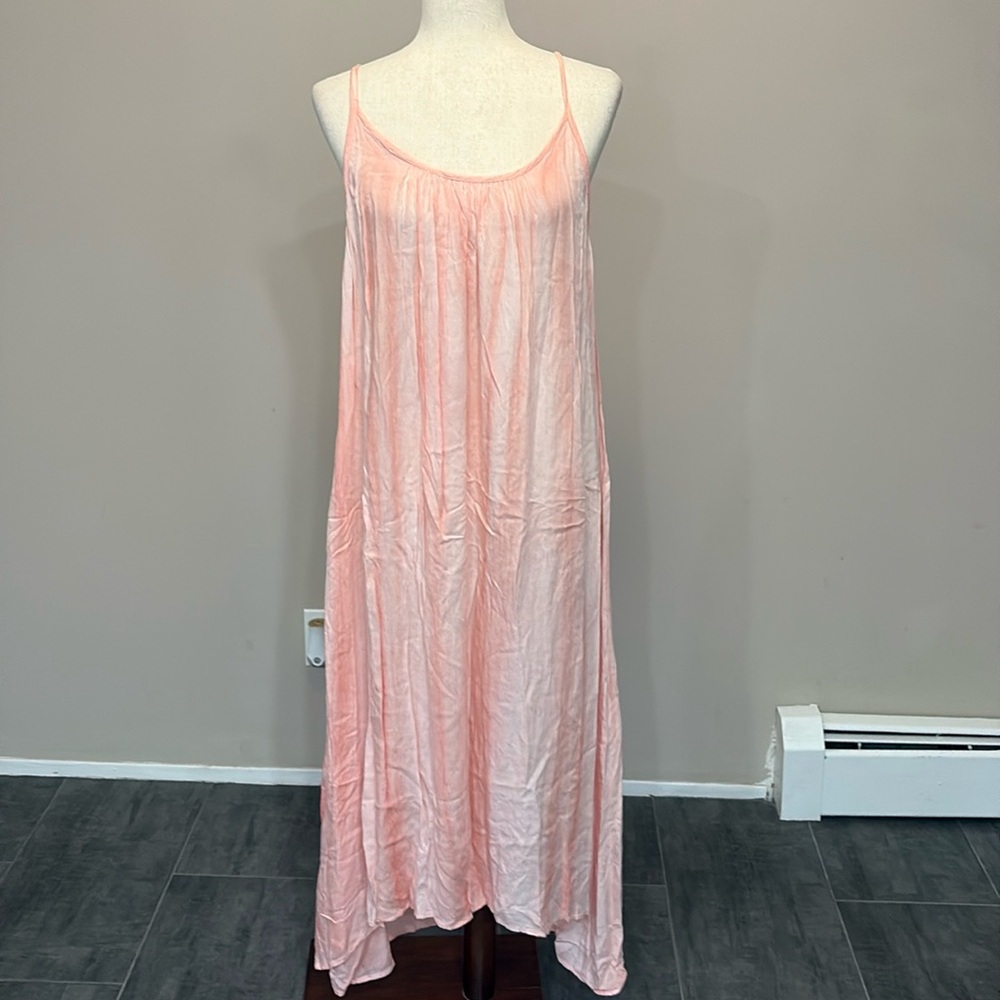 Raviya maxi dress beach cover up adjustable strap pink white tie dye